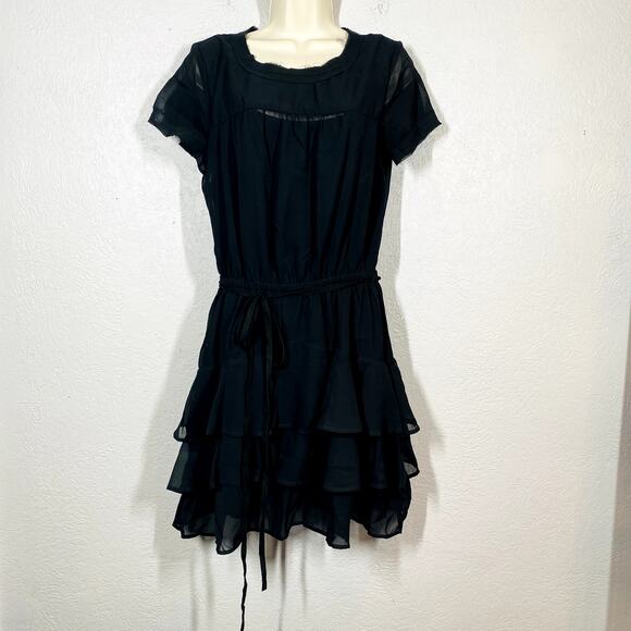 Converse Ruffled Cap Sleeve Tiered Mini Dress Casual Mesh Y2K Gauzy Cute - M - Picture 6 of 7